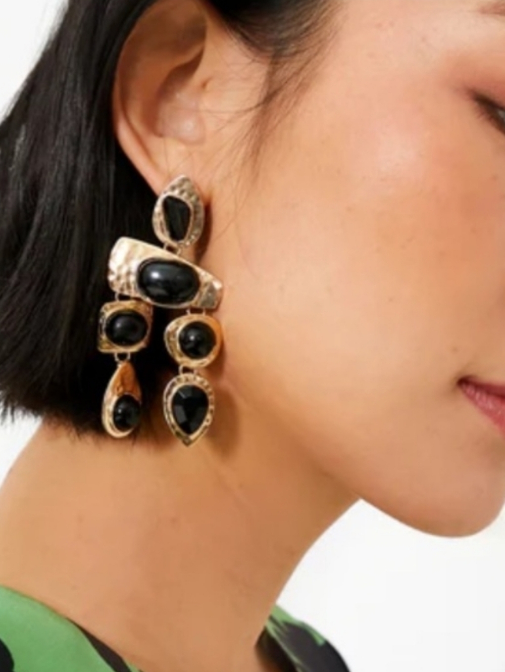 NEW! ZARA Gold & Black Statement Chandelier Dangle Drop Earrings - Women Jewelry